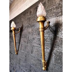 Pair Of Bronze Torches