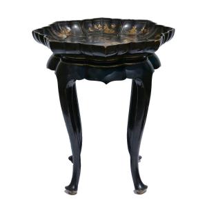 Pedestal Table / Boiled Cardboard Bolster Signed Napoleon III Crystal Staircase, 19th Century Japonisme