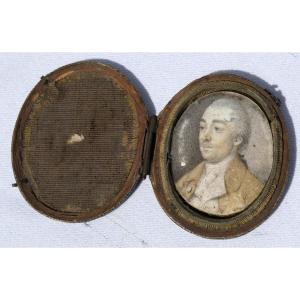 Miniature Portrait In Its Shagreen Case, Dandy Louis XVI Period, 18th Century Case
