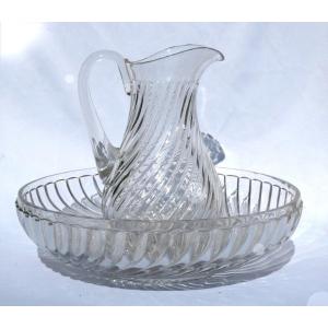 Very Large Pitcher & Toilet Bowl In Baccarat Crystal 1900, Twisted Bamboo, Bathroom