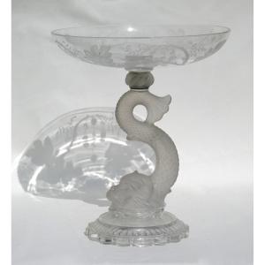 Large Cup / Table Centerpiece In Baccarat Crystal, 19th Century Napoleon III Dolphin Decor