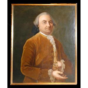 Portrait Of An Elegant Man, 18th Century, Louis XVI Embroidered Waistcoat, Man With Wig, Circa 1780