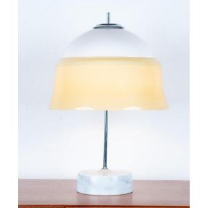 Opaline Glass & Marble Base Mushroom Table Lamp, 1960s