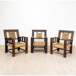 Set Of 3 Neo-basque Armchairs From The 1930s