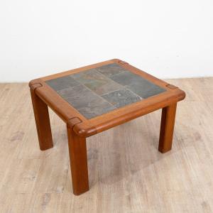 Coffee Table In Elm And Slate By Maison Regain, 1970s
