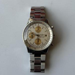 Breitling Old Navitimer Gold And Steel Calibre Eta 7750 Ref 1399 N°81610 From 1985 White Background