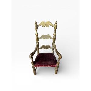 Miniature Ceremonial Armchair In Carved And Gilded Wood, Late 19th Century