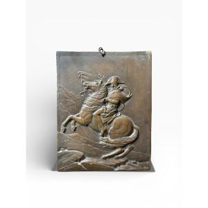 Decorative Plaque Depicting Napoleon I On Horseback, Bronze, Late 19th Century