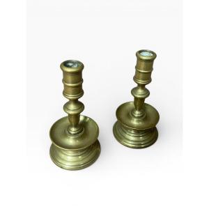 Pair Of Brass Candlesticks, 19th Century