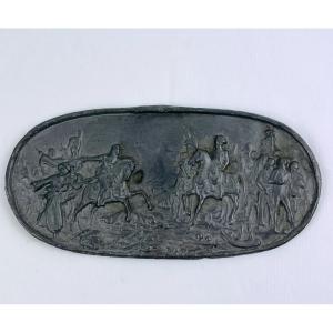 Bas Relief Plaque In Lead, Battle Scene, Napoleon