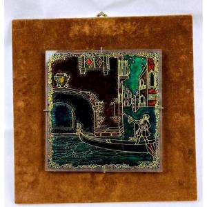 Vintage Incised Murano Glass Frame, Venice