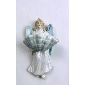 Small Paris Porcelain Bedside Holy Water Font, Angelot