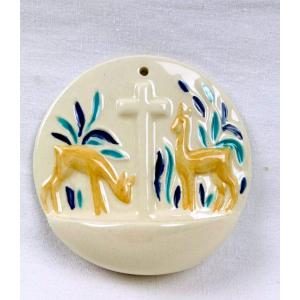 Small Bedside Holy Water Font In Desvres Earthenware