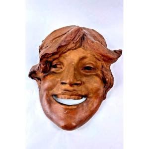 Terracotta Mask After Marc Decam (1908-2022) Smiling Face
