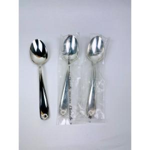 Set Of 3 Christofle Soup Spoons, Marot Model (small Shell) Or Bérain