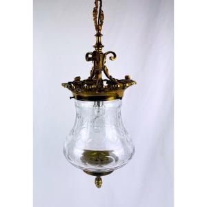 Small Bronze And Cut Crystal Hall Lantern