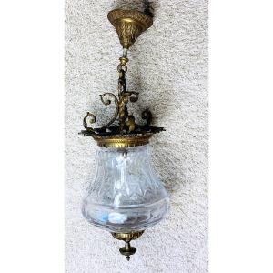 Large Bronze And Cut Crystal Hall Lantern
