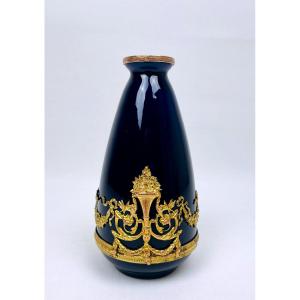 Small Sèvres Porcelain Vase, Brass Mount