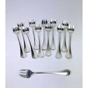 Alfenide - Beautiful Set Of 12 Silver Plated Oyster Forks