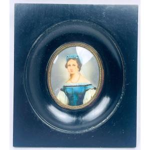 Miniature, Portrait Of A Lady In A Blue Dress