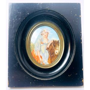Miniature, Portrait Of A Young Woman And Her Horse