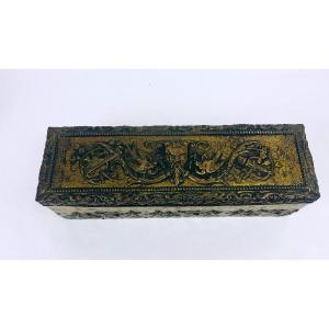 Jewelry Box Or Glove Box, Wood And Repoussé Copper