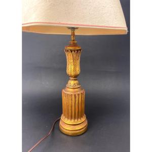 Column Shaped Golden Wood Lamp Base
