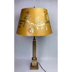 Large Ceramic Lamp Base In Gilded Wood Style