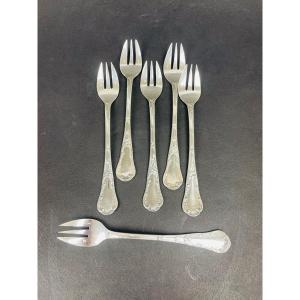 Christofle, Set Of 6 Chrysanthemum Model Oyster Forks