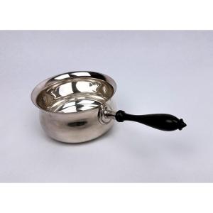 Silver Metal Sauce Pan With Ebony Or Rosewood Handle