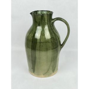Maryvonne Zollinger Large Green Glazed Ceramic Jug