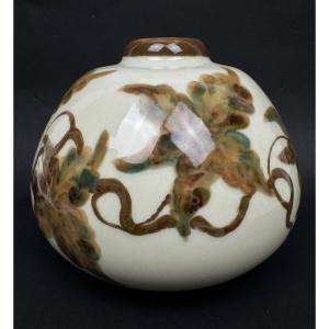 Camille Tharaud Limoges – Enameled Porcelain Vase With Vine Leaf Decoration