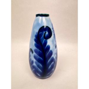 Tharaud Limoges – Blue Vase With Flambé Decoration No. 5, Fern Decoration