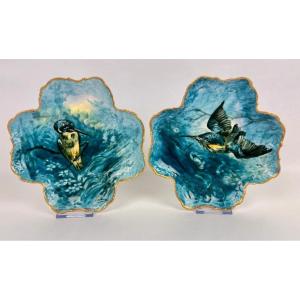 Pair Of Decorative Plates Gda Limoges – Kingfisher – Signed Carrier