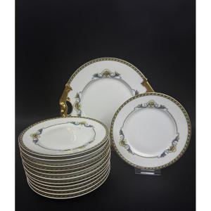 Bernardaud Limoges Porcelain Dessert Service With Dish And 12 Plates 