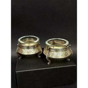 Pair Of Russian Silver Hommet Salt Cellars