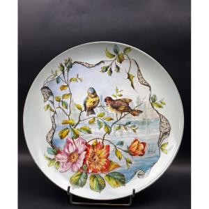 Large Limoges Porcelain Dish With Branched Birds