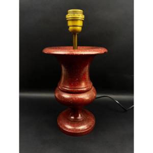 Lamp Base In Reconstituted Stone, Red "oxblood", 20th Century