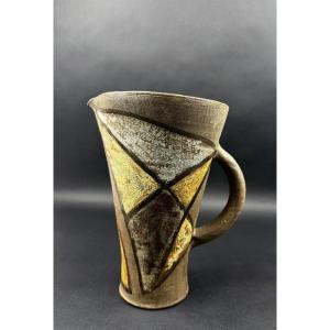 Pitcher Signed Alexandra Kostanda (1921-2011) Vallauris In Enamelled Stoneware From The 60s