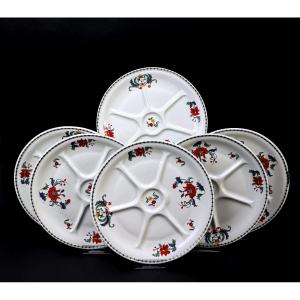 Set Of 6 Compartmentalized Plates, Paris Porcelain, Pavot Model