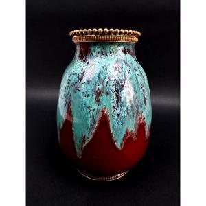 Cab Vase (céramique d'Art De Bordeaux) – Turquoise Green And Oxblood Red Glaze