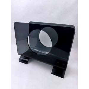 Vintage 1970s Smoked Plexiglass Magazine Rack, Minimalist Design