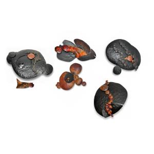 Set Of Brutalist Wall Sculptures Signed B + D, Circa 1965-1975