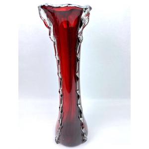 Large Ruby Red Glass Vase, Murano 50/60