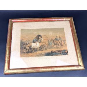 Antique Color Lithograph, Return From The Pau Market