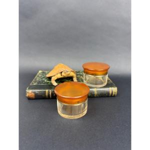 Pair Of Art Deco Washbasins In Crystal, Vermeil And Blonde Tortoiseshell