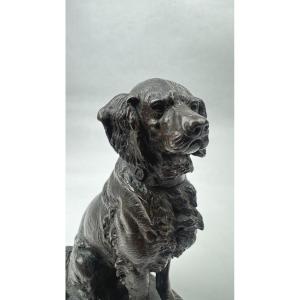 Bronze Animal Sculpture Signed Edouard Delabrière, Hunting Dog 
