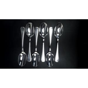 Set Of 6 Christofle America Pattern Soup Spoons