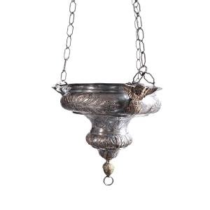 Silver-plated Brass Sanctuary Lamp With Winged Angels 