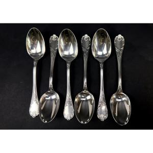 Set Of 6 Christofle Marly Pattern Mocha Spoons – Silver-plated Metal – 10 Cm